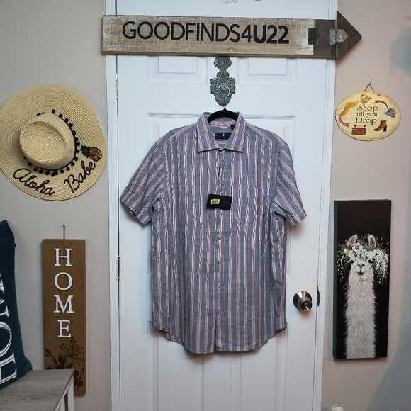 Mens Hart Shaffner Marx XL Blue Pin Striped Salmon White Thick Stripe shirt - Picture 1 of 9